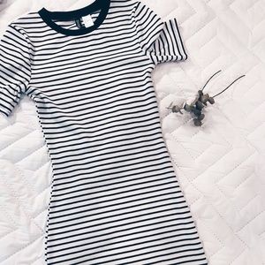 Body Con Ribbed Cotton Dress in Stripes